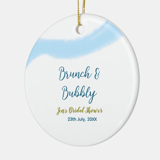 Blauwe gouden waterverf bubbel en brunch bruids sh keramisch ornament (Links)