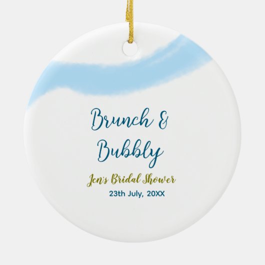 Blauwe gouden waterverf bubbel en brunch bruids sh keramisch ornament (Achterkant)