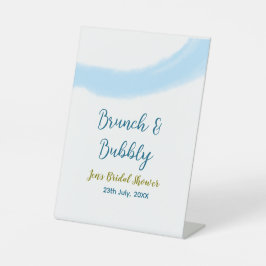 Blauwe gouden waterverf bubbel en brunch bruids sh reclamebord met voetstuk