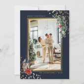 Blauwe gouden Waterverf Kerstmis Feestdagenkaart (Voorkant)