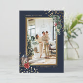 Blauwe gouden Waterverf Kerstmis Feestdagenkaart (Staand voorkant)