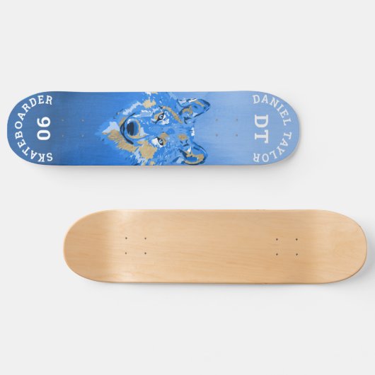 Blauwe gouden Waterverf Verschildergradiënt Monogr Persoonlijk Skateboard (Horizontaal)