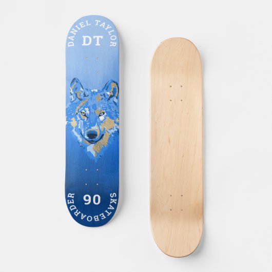 Blauwe gouden Waterverf Verschildergradiënt Monogr Persoonlijk Skateboard (Voorkant)