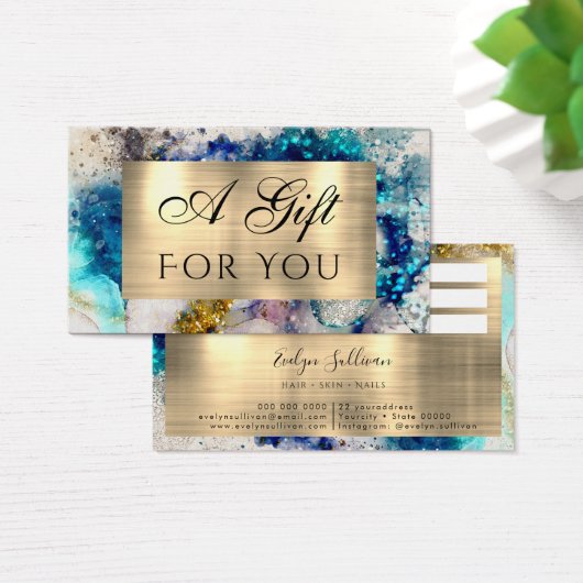 Blauwe gouden zilverglitter-waterverf visitekaartje (Bureau)