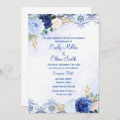 Blauwe goudflorale waterverf kaart (Voorkant / Achterkant)