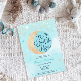 Blauwe goudglitter over het baby shower van de maa kaart