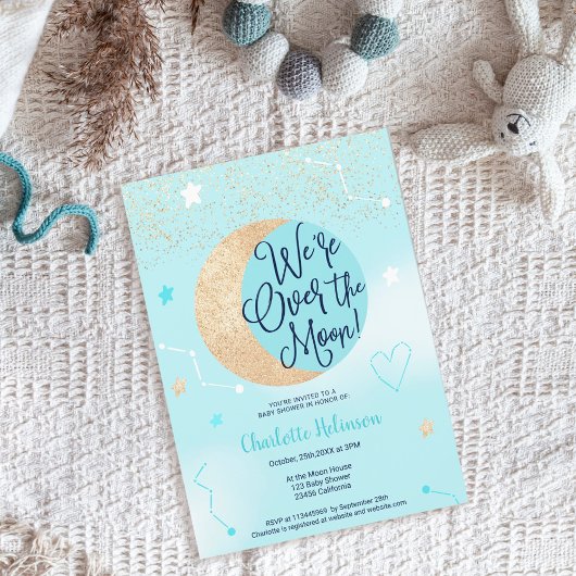 Blauwe goudglitter over het baby shower van de maa kaart