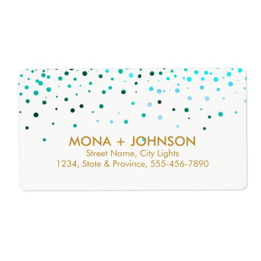 Blauwe goudglitter Sparkle Confetti Stippen Modern Etiket (Voorkant)