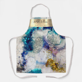 Blauwe goudglitter waterverf schoonheidsspecialist schort