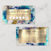 Blauwe goudglitter waterverf trouwe kaart visitekaartje (Voorkant / Achterkant)