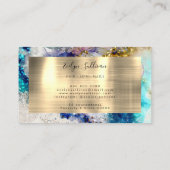 Blauwe goudglitter waterverf trouwe kaart visitekaartje (Achterkant)