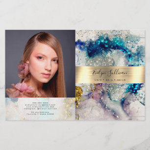 Blauwe goudglitter-waterverf tweeledige brochure