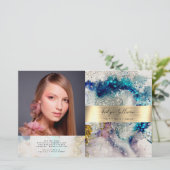 Blauwe goudglitter-waterverf tweeledige brochure (Staand voorkant)