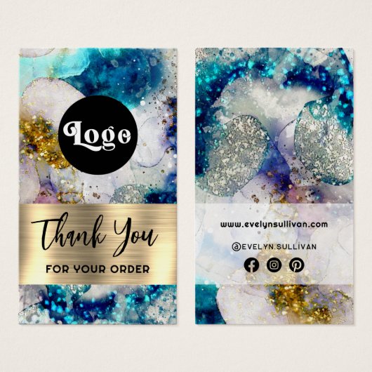 Blauwe goudglitter waterverf visitekaartje (Voorkant /achterkant)