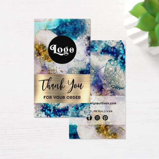 Blauwe goudglitter waterverf visitekaartje (Bureau)