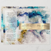 Blauwe goudglitterbrochure waterverf (Voorkant / Achterkant)