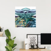 Blauwe goudinkt abstract poster (Thuiskantoor)