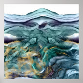 Blauwe goudinkt abstract poster (Voorkant)