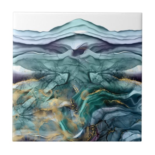 Blauwe goudinkt abstract tegeltje (Voorkant)