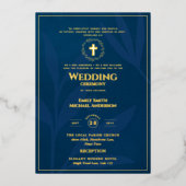 Blauwe goudkatholieke bruiloft Elegant Formal Mode Folie Uitnodiging (Voorkant)