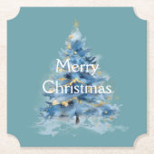 Blauwe goudkerstboom kartonnen onderzetters (Voorkant)