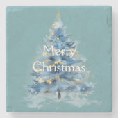 Blauwe goudkerstboom stenen onderzetter (Voorkant)
