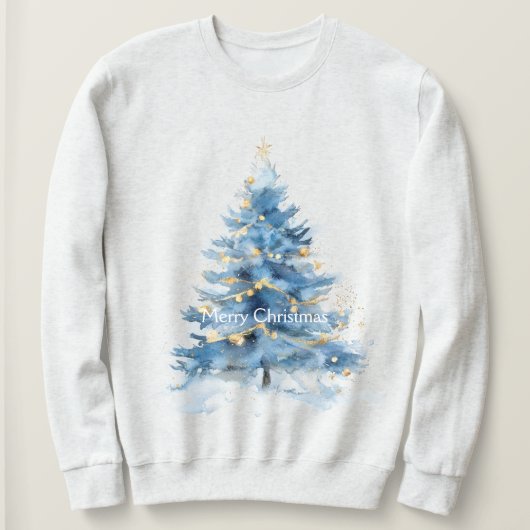 Blauwe goudkerstboom trui (Design voorkant)