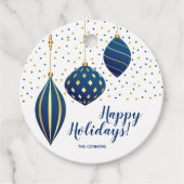 Blauwe goudkerstversiering Stippen Holiday ROND Bedankjes Labels (Voorkant)