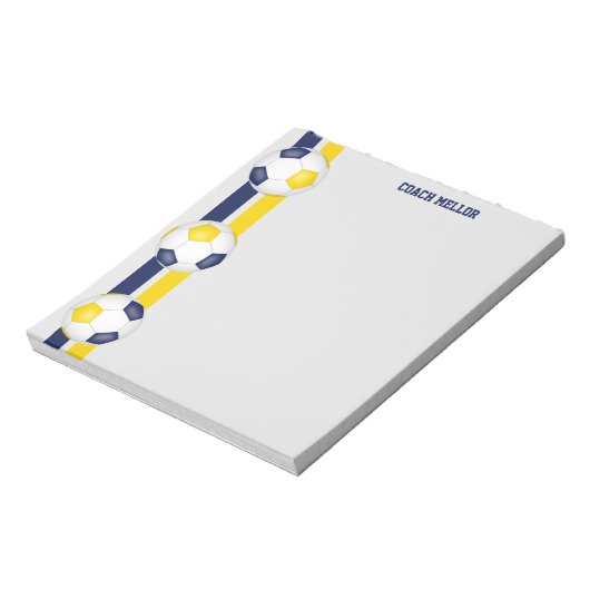 blauwe goudkleuren voetbal coach aangepast notitieblok (Linkerzijde)
