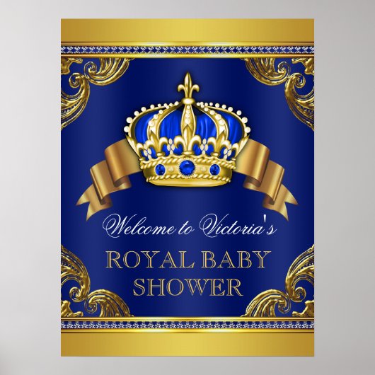 Blauwe goudkleurige Baby showers Poster (Voorkant)