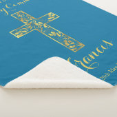 Blauwe goudkruisjes sherpa deken (3/4)