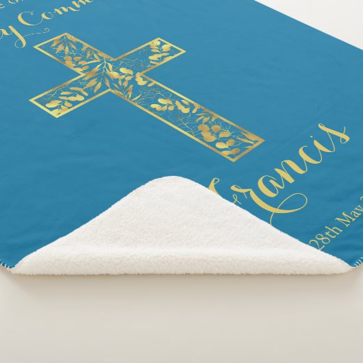 Blauwe goudkruisjes sherpa deken (3/4)