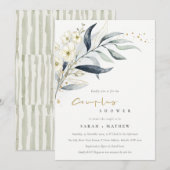 Blauwe goudmakreel botanische Floral Couples Showe Kaart (Voorkant / Achterkant)