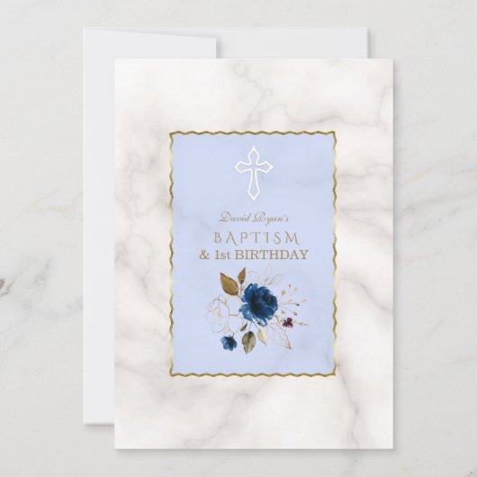 Blauwe goudplatte marmer, eerste verjaardag & bapt kaart (Achterkant)