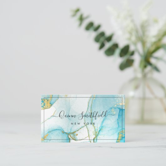 Blauwe goudplatter-Waterverf Visitekaartje (Staand voorkant)