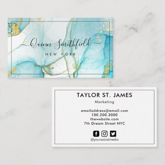 Blauwe goudplatter-Waterverf Visitekaartje (Voorkant / Achterkant)