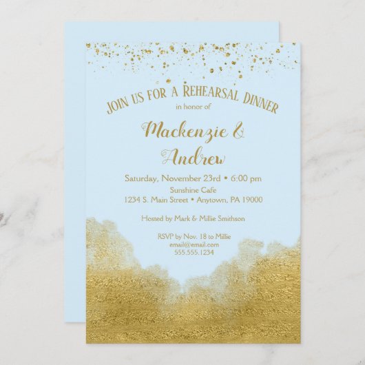 Blauwe goudrepetitie Inbeluitnodiging Kaart (Voorkant / Achterkant)