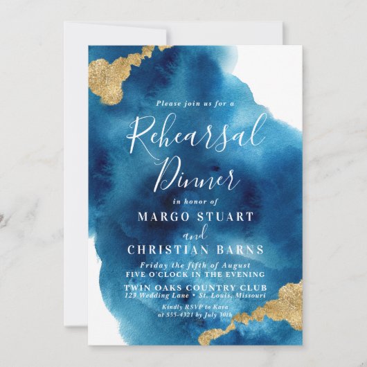 Blauwe & goudrepetitie Inbeluitnodiging Kaart (Voorkant)