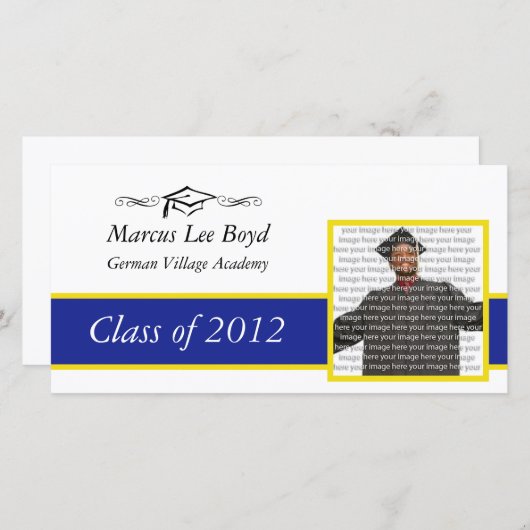 Blauwe & goudschool Afstuderen Foto aankondiging (Voorkant / Achterkant)