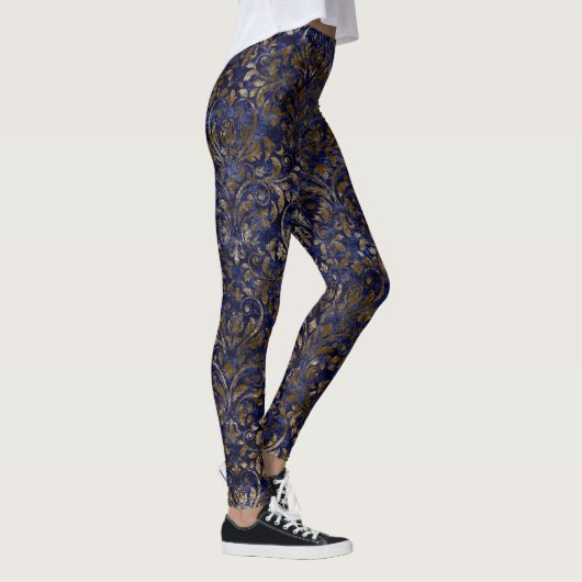 Blauwe/goudvet Damask Leggings vrouwen (Rechts)