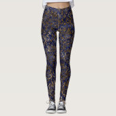 Blauwe/goudvet Damask Leggings vrouwen (Voorkant)