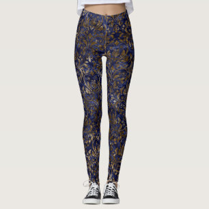 Blauwe/goudvet Damask Leggings vrouwen