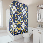Blauwe goudvormig decoratief Marokkaanse tegel Douchegordijn (In situ)