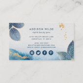 Blauwe goudWaterverf Botanische bladeren Abstract Afsprakenkaartje (Achterkant)