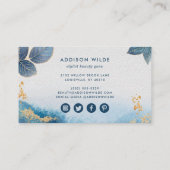 Blauwe goudWaterverf Botanische bladeren Abstract Klantenkaartje (Achterkant)