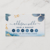 Blauwe goudWaterverf Botanische bladeren Abstract Klantenkaartje (Voorkant)