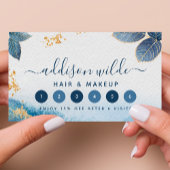 Blauwe goudWaterverf Botanische bladeren Abstract Klantenkaartje