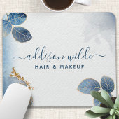 Blauwe goudWaterverf Botanische bladeren Abstract Muismat