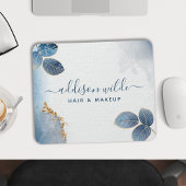 Blauwe goudWaterverf Botanische bladeren Abstract Muismat