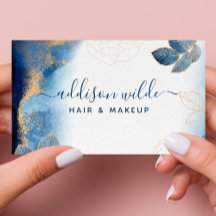 Blauwe goudWaterverf Botanische bladeren Abstract